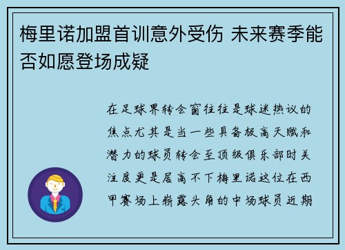 梅里诺加盟首训意外受伤 未来赛季能否如愿登场成疑